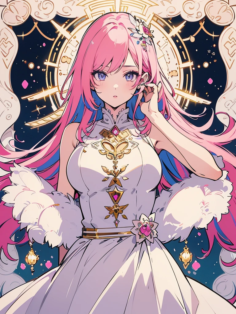 a cute anime girl with pink hair, beautiful detailed eyes, beautiful detailed lips, extremely detailed face, longeyelashes, gorgeous detailed clothing, elegant pose, cinematic lighting, vibrant colors, glowing skin, highly detailed, digital art, masterpiece, photorealistic, 8k, best quality