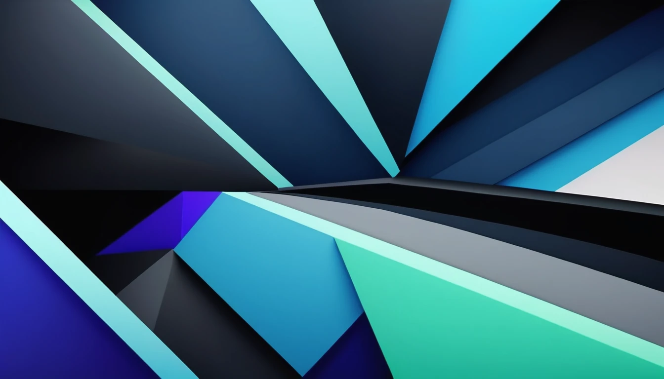 Create an abstract geometric background with a modern color palette , Unripe , blue and black for a technology conference. 4K, ultra HD