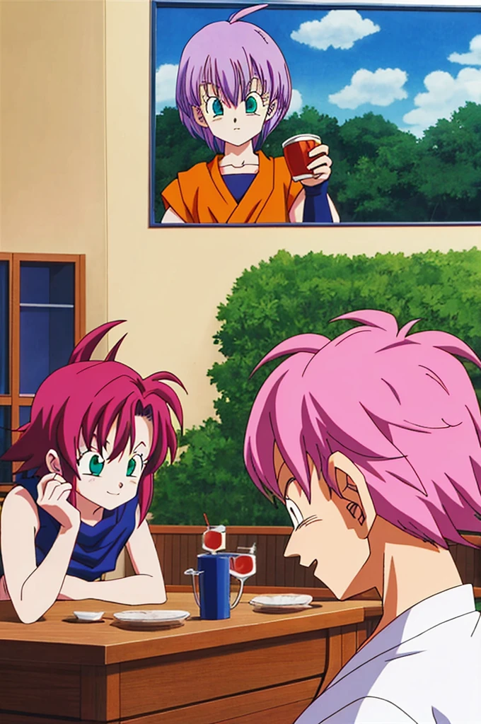 Highest quality、masterpiece、Akira Toriyama、Chrono Trigger、Deformation、An illustration、Pink Hair、short hair、Blue-green eyes