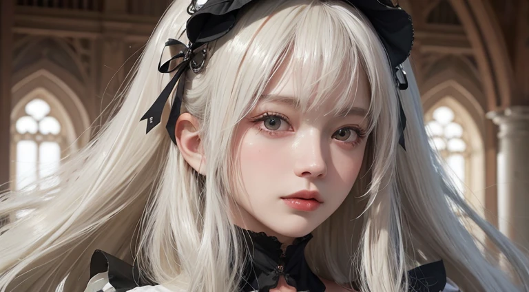 (Long Hair, bangs, Platinum Blonde Hair:1.2),(Wearing Gothic Lolita clothes:1.2),1 girl,Japanese,21 years old,(Small breasts:1.3),(Highest quality,masterpiece:1.3,超A high resolution,),(Ultra-detailed,Caustics),(Photorealistic:1.4,RAW shooting,)Ultra-Realistic Capture,Very detailed,High resolution 16K human skin close-up。 Natural skin texture、,Pores、、It needs to be detailed enough to be easily identifiable。 Skin should be even-toned and healthy looking。 Use natural light and colour, Sad expression, Looking at the camera, Perfect dynamic composition, Inside the church
