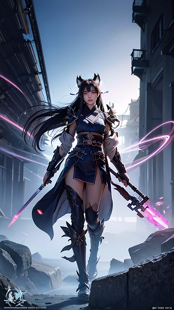 

**Prompt Title: "Celestial Samurai of the Lost Epoch"**

**Setting:** A futuristic, post-apocalyptic world where remnants of ancient Japan meet advanced technology.

**Description:** In a vast landscape where cherry blossom trees intertwine with cybernetic architecture, a lone samurai stands at the forefront of a ruined temple. The sky above is a mesmerizing blend of twilight hues, with auroras dancing across the heavens. The samurai's armor is a mix of traditional Japanese design and high-tech enhancements, glowing softly with neon blue and purple circuits. His katana, forged from a mysterious alloy, emanates an ethereal light, ready to cut through both time and space.

**Character Details:**
- **Protagonist:** A young, enigmatic samurai with a stoic expression, his eyes reflecting the lost histories and future possibilities. His hair, long and silver, flows gently in the wind, contrasting with the sharp, angular lines of his armored suit.
- **Companion:** A small, floating AI drone resembling a mystical fox spirit, its holographic body shimmering with ancient runes and modern digital codes.

**Background Elements:**
- **Ruined Temple:** Overgrown with bioluminescent flora, the temple’s structure merges Shinto architecture with futuristic elements. Holographic scrolls float around, displaying forgotten legends.
- **Sky:** A stunning blend of twilight blues, purples, and greens, with the Milky Way visible alongside futuristic satellites and distant space stations.
- **Environment:** The ground is a mosaic of cracked earth and technological remnants, with streams of digital data flowing like rivers, creating an eerie yet beautiful contrast.

**Art Style:** Hyper-detailed, with a focus on the interplay between traditional Japanese aesthetics and advanced technology. Vibrant, high-contrast colors with meticulous attention to light and shadow to create a dynamic, immersive scene.