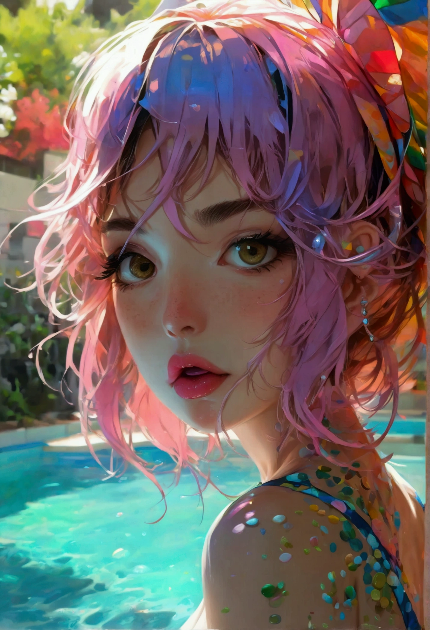 ((masterpiece:2.0, best quality)), ((ultra high res)), (photo realistic:1.4), 8k, absurdres, detailed shadow, (sharp focus:1.4), (super detailed skin:1.4), very cute, 20 yo, japanese, (extremely detailed eyes:1.4), (extremely beautiful eyes:1.4), (flat nose:1.0), (extremely detailed lips:1.4), (extremely beautiful and fresh lips:1.4), (round face:1.4), (baby face:1.0), (loli:1.0), break, (pool:1.4), (face close-up:2.0), 
break, (pixie cut:1.4), (bangs:1.4), eyeshadow, lash extensions, dewy finish makeup, (open mouth:1.4), (tongue out:1.4), (arms behind back:1.8), 
break, nsfw, (licking my dick:1.8), (perfect penis:1.4), (fellatio:1.5), (large penis:1.4), saliva, (one-piece swimsuit:1.4)