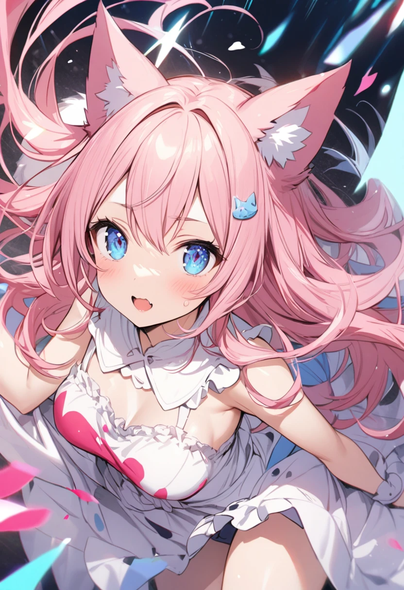 Wolf Pink Haired Girl、blue eyes