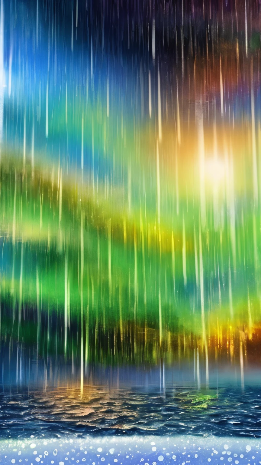 ((best quality)), ((masterpiece)), (detailed), A digital illustration of a dark, stormy night with green droplets falling from the sky and a snowy background.