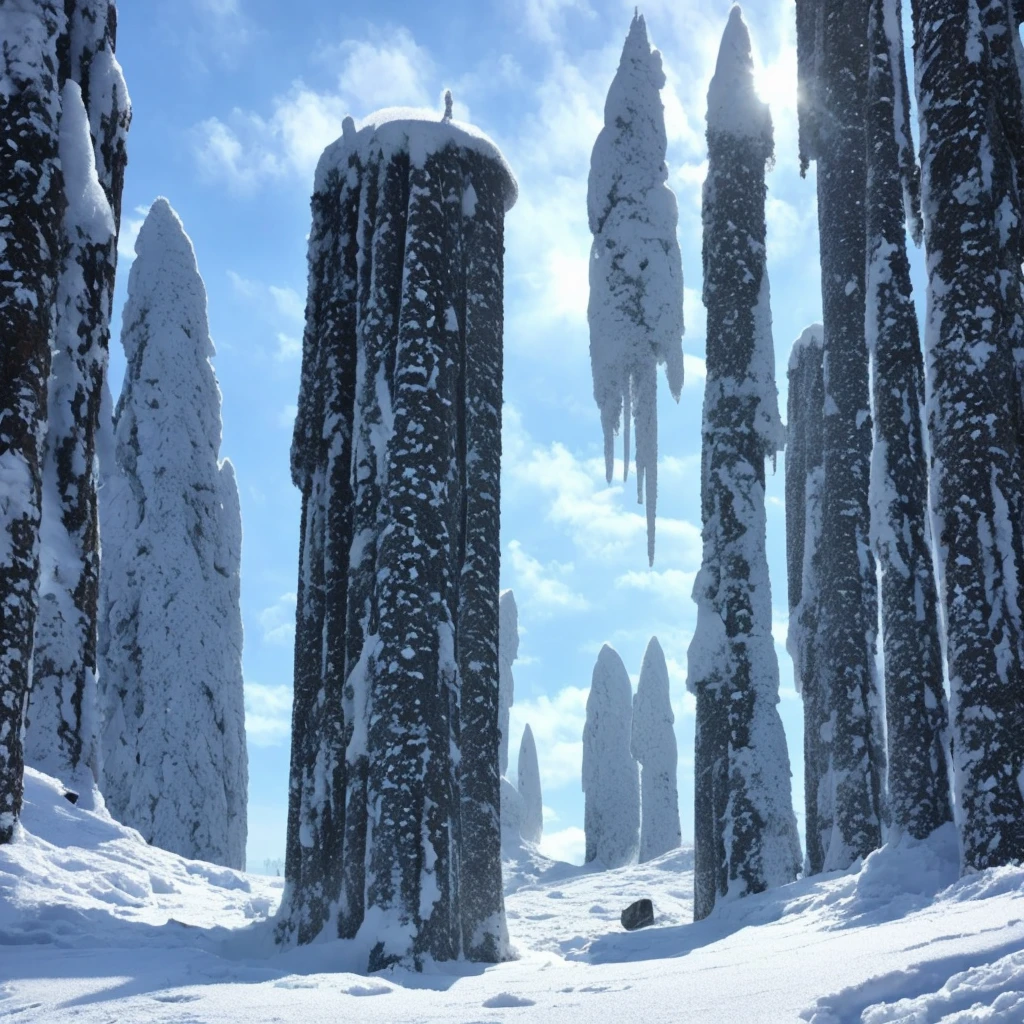 Image of a snow pillar that looks like it might appear on a demon's blade
