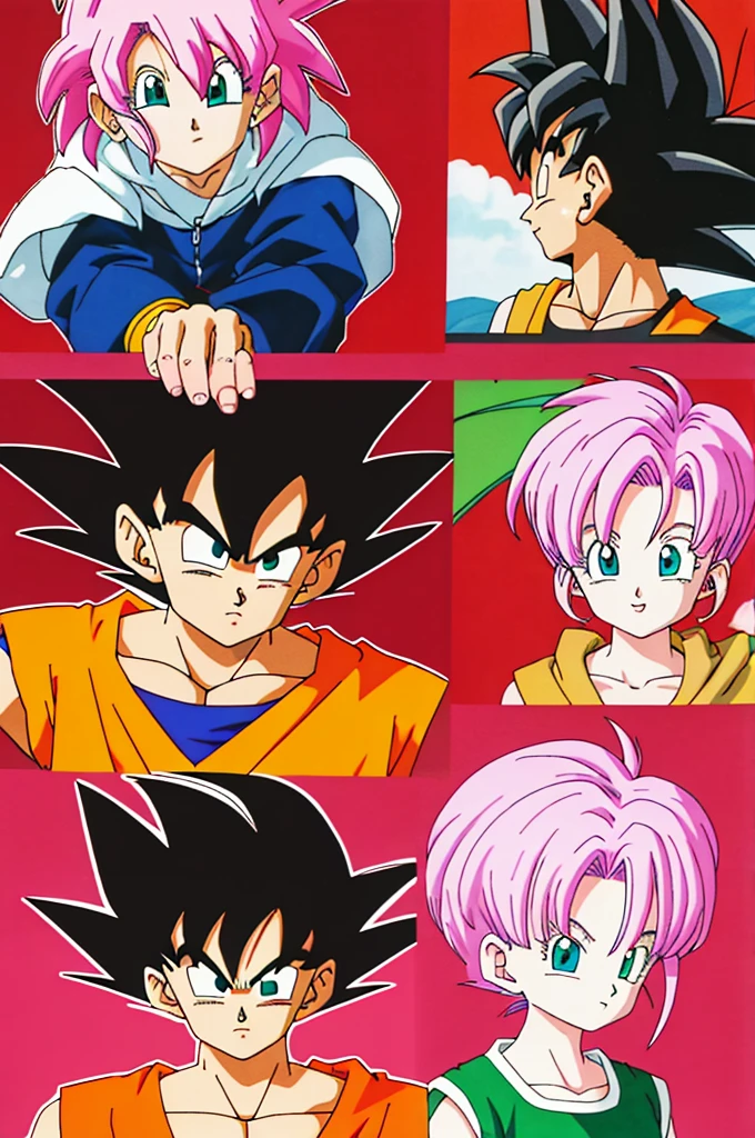 Highest quality、masterpiece、Akira Toriyama、Dragon Ball、Deformation、An illustration、Pink Hair、short hair、Blue-green eyes