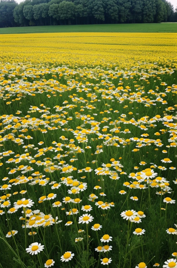 Draw a large chamomile field after the rain