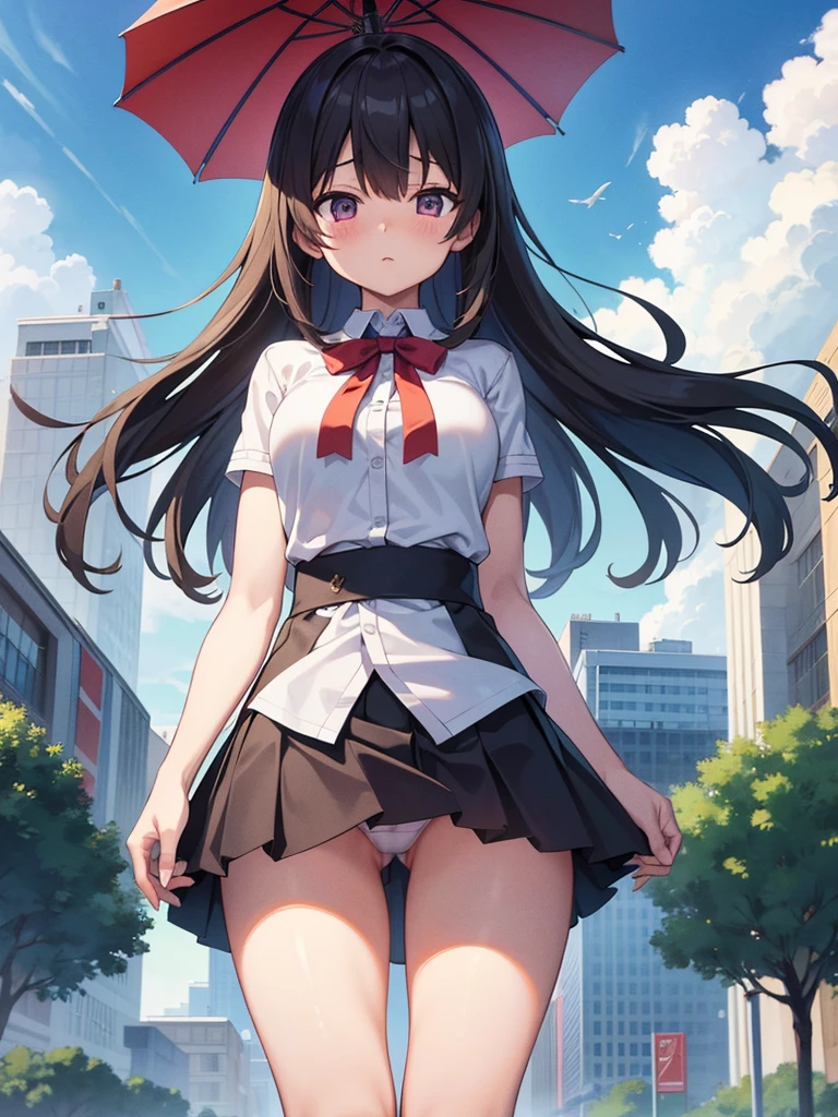 thighs thighs thighs thighs、(the Extremely Detailed CG Unity 8K Wallpapers,masutepiece, Best Quality, Ultra-detailed),Commuting to school,Unexpectedly strong wind blows, Panty Shot.from below,Skirt fluttering,turned around, panties,