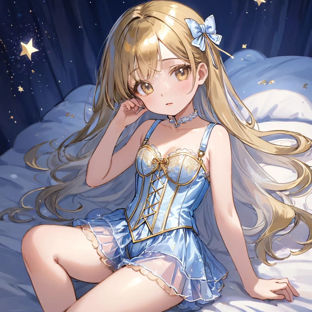 ***************, １people々、pajamas、Gold and silver thread embroidery、Translucent underwear that reaches below the knee（Bloomers）wear、wear a semi-transparent corset、Translucent slip