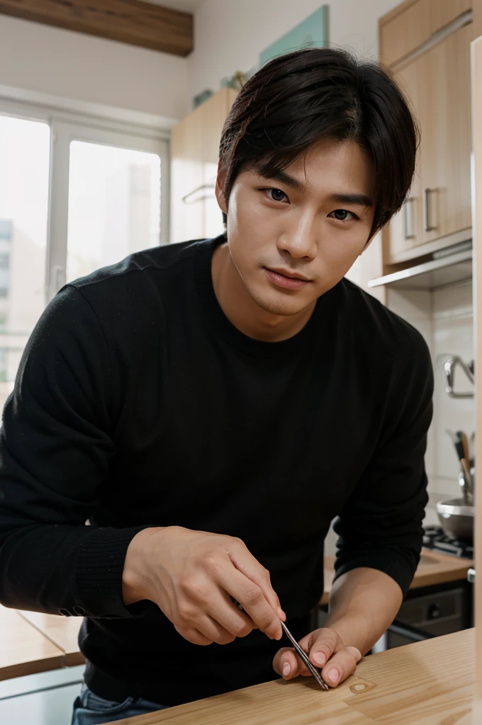 A handsome Korean man makes him even more handsome.