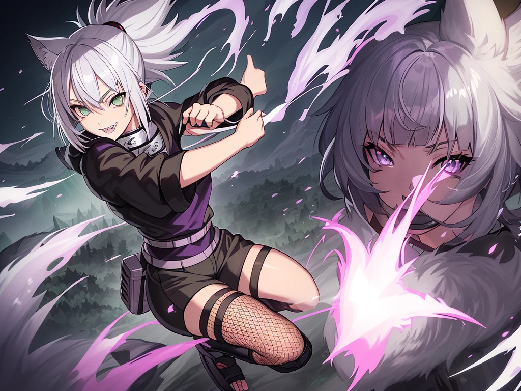 SFW, ultra 4k hd, absurdres, anime, naruto, white hair, lavender hair, gray hair, silver hair, neko, green eyes, ninja, short hair, chubby, medium breasts, messy hair, gray hair, cat ears, catgirl, nekomimi, cat tail, forehead protector, kunoichi, hair between eyes, silver hair, anime style, fullbody, eye scar, smiling, fangs, 1girl, naruto shippuden, solo, baggy clothes, alone, forest, village, akatsuki, leaf village, konoha, 1fang, cloak, fishnets, v bangs, bangs, fluffy, dark clothes, purple clothes, clothing design, ninja fashion, light eyes, scar over eye, light green eyes, scars, SFW, ultra 4k hd, absurdres, anime, naruto, white hair, lavender hair, gray hair, silver hair, neko, green eyes, ninja, short hair, chubby, medium breasts, messy hair, gray hair, cat ears, catgirl, nekomimi, cat tail, forehead protector, kunoichi, hair between eyes, silver hair, anime style, fullbody, eye scar, fangs, 1girl, naruto shippuden, solo, baggy clothes, alone, forest, village, 1fang, cloak, fishnets, v bangs, bangs, fluffy, dark clothes, purple clothes, clothing design, ninja fashion, light eyes, scar over eye, light green eyes, scars, hood, hood down, hood off, ((best quality:1), (masterpiece:1), (ultra-detailed:1):1.3), cinematic lighting, detailed background, detailed, absurd detail, ahoge, half updo hairstyle, dynamic lighting, (detailed background:1), sidetails, long side locks, SFW, ultra 4k hd, absurdres, anime, naruto, white hair, lavender hair, gray hair, silver hair, neko, green eyes, ninja, short hair, chubby, medium breasts, messy hair, gray hair, cat ears, catgirl, nekomimi, cat tail, forehead protector, kunoichi, hair between eyes, silver hair, anime style, fullbody, eye scar, fangs, 1girl, naruto shippuden, solo, baggy clothes, alone, forest, village, 1fang, cloak, fishnets, v bangs, bangs, fluffy, dark clothes, purple clothes, clothing design, ninja fashion, light eyes, scar over eye, light green eyes, scars, hood, hood down, hood off, ((best quality:1)