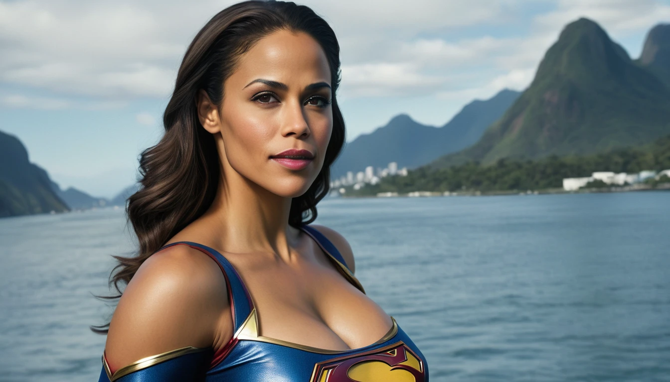 Paula Patton 2000s Supergirl 1984s movie costume; super breasts. Saving the world; posição de levantar vôo; braços esticados para cima; floating towards the Rio de Janeiro sky; HD. Photograph, ((realism)), extremely high quality RAW photograph, ultra detailed photograph, sharp focus, high resolution, (detailed skin:1,3),high quality, film grain, Fujifilm XT3,Highly Detailed, movie, (Cinematic Photo:1.3) of (Realistic:1.3). Super breasts.