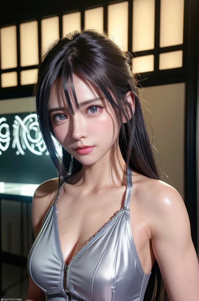 top-quality、8K Masterpiece、超A high resolution、(Photorealsitic:1.3)、Raw photo、女の子1人、silver white hair、glowy skin、1 Cyberpunk Super Beautiful Soldier、((super realistic details))、portlate、globalillumination、Shadow、octan render、8K、ultrasharp、beauty breast、metals、cold color、、highly intricate detail、Realistic light、CGSoation Trends、Beautiful eyes、radiant eyes、Facing the camera、neon details、