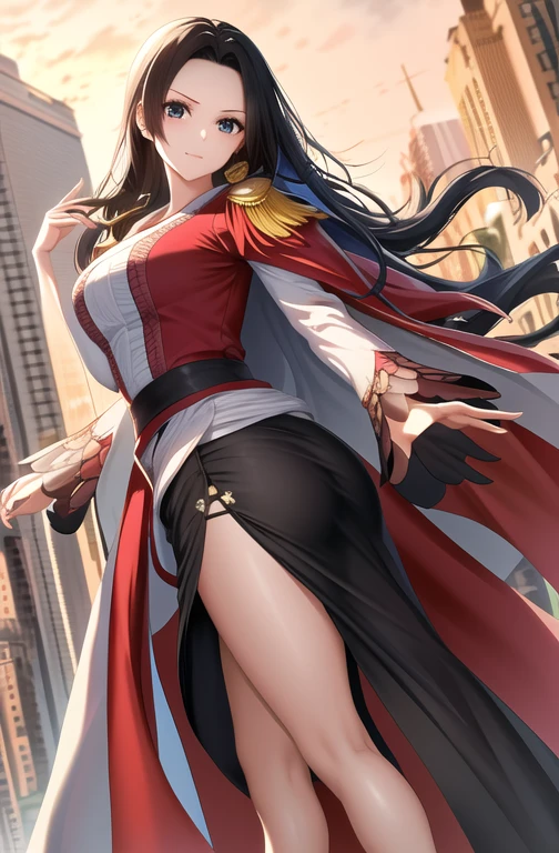 Standard, ultra-detailed, high resolution, scale of tension, vibrant colors, rich tones, dramatic lighting, rich plot with the presence of a giantess on top of city houses, people are terrified, top to bottom, gigantic size, with pronounced emotions