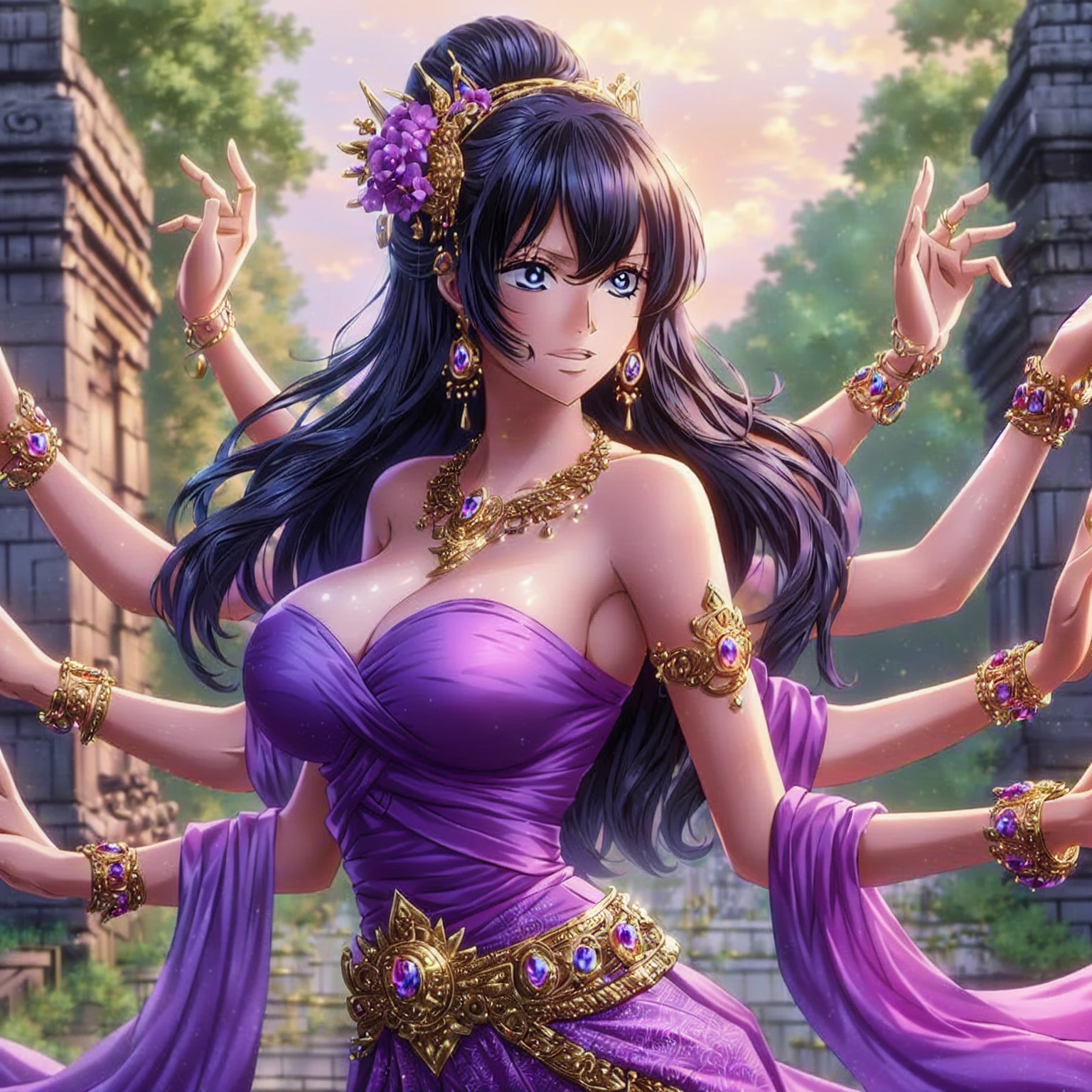 one piece robin , Namuen nico robin exquisite gold jewelry ,  god god , ,realistically ,Fine golden background. 3-D anime.