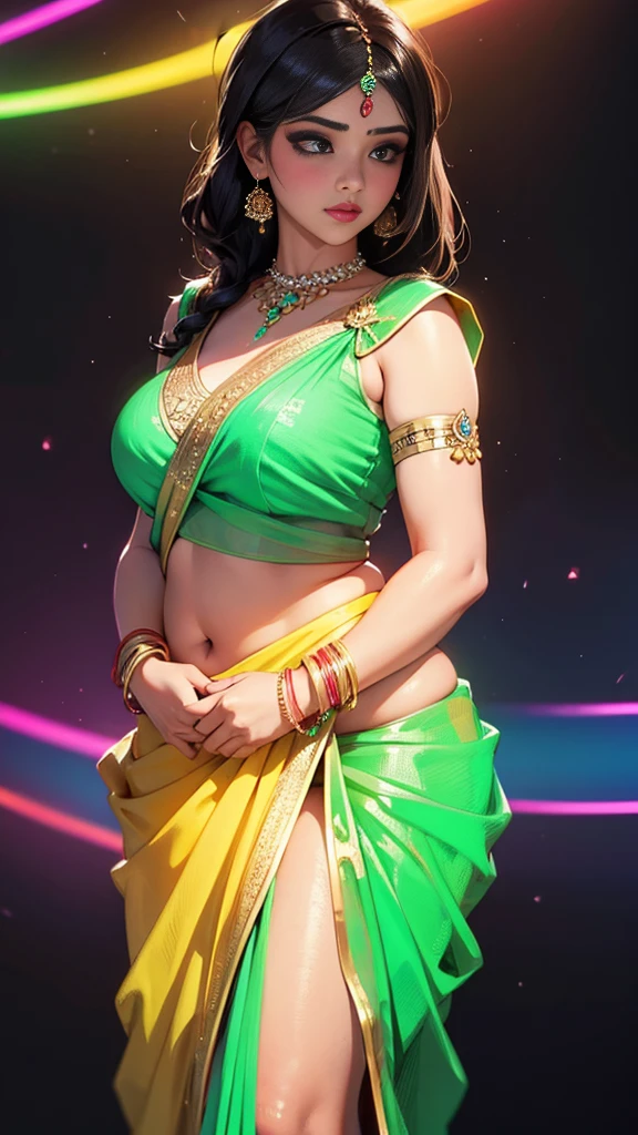 Desi bbw short saree neon background