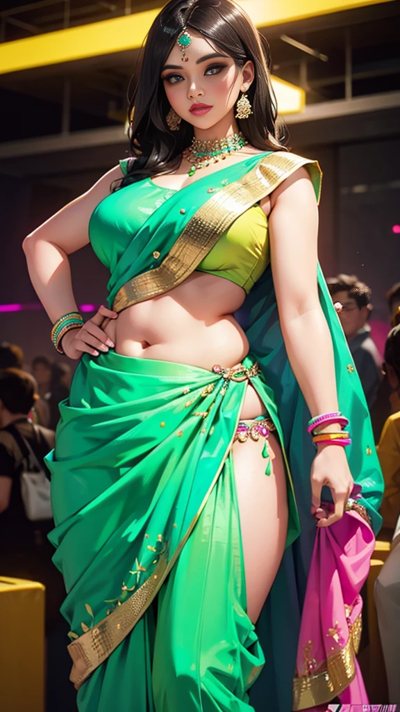 Desi bbw short saree neon background