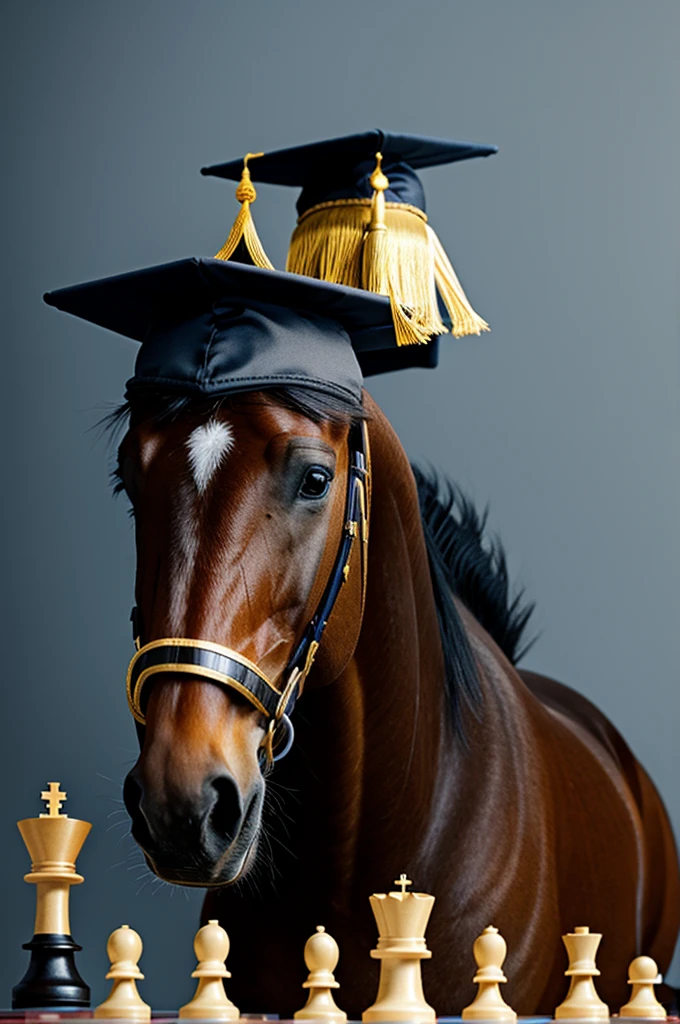 Chess horse with graduation cap