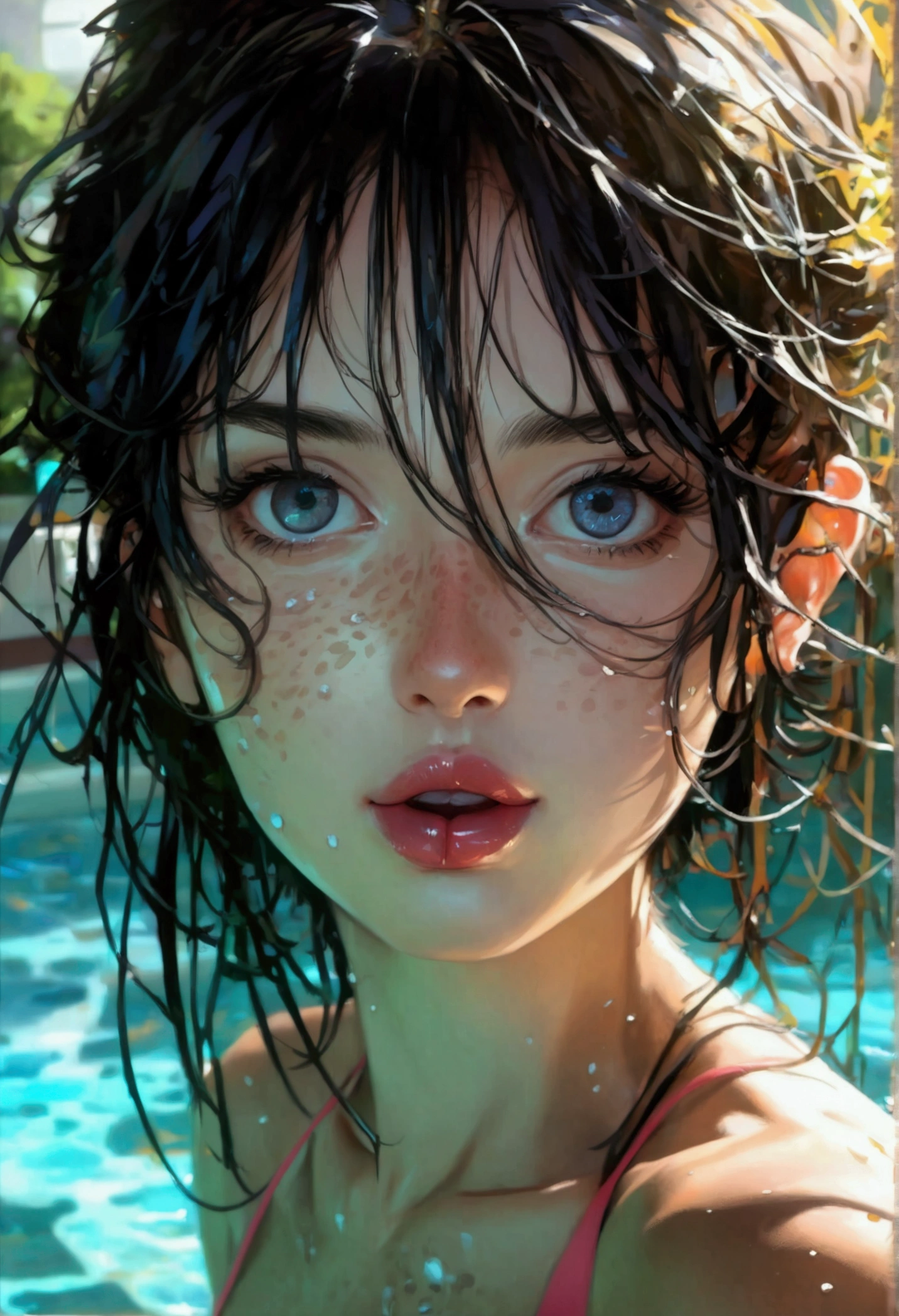 ((masterpiece:2.0, best quality)), ((ultra high res)), (photo realistic:1.4), 8k, absurdres, detailed shadow, (sharp focus:1.4), (super detailed skin:1.4), very cute, 20 yo, japanese, (extremely detailed eyes:1.4), (extremely beautiful eyes:1.4), (flat nose:1.0), (extremely detailed lips:1.4), (extremely beautiful and fresh lips:1.4), (round face:1.4), (baby face:1.0), (loli:1.0), break, (pool:1.4), (face close-up:2.0),
break, (pixie cut:1.4), (bangs:1.4), eyeshadow, lash extensions, dewy finish makeup, (open mouth:1.4), (tongue out:1.4), (arms behind back:1.8),
break, nsfw, (licking my dick:1.8), (perfect penis:1.4), (fellatio:1.5), (large penis:1.4), saliva, (one-piece swimsuit:1.4)