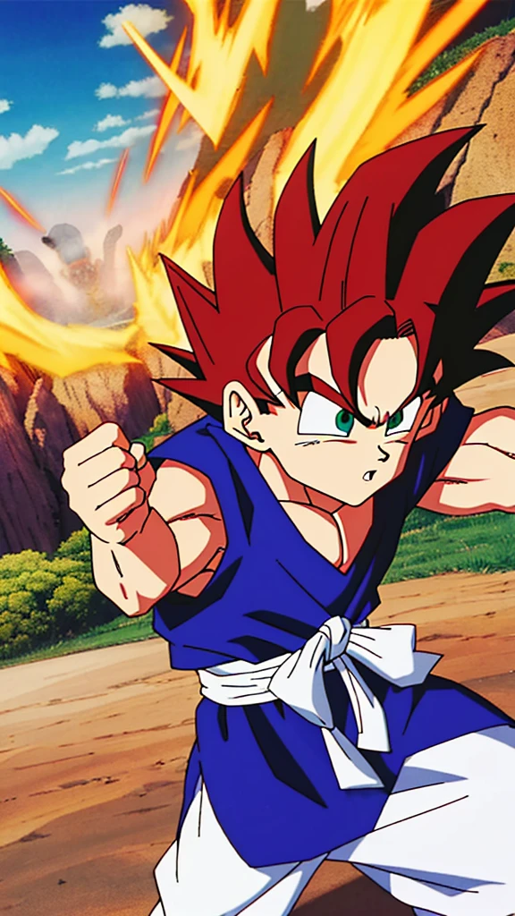 high quality、masterpiece、Akira Toriyama、Dragon Ball、Deformation、Pink Hair、short hair、Blue-green eyes、whole body、Fighting pose