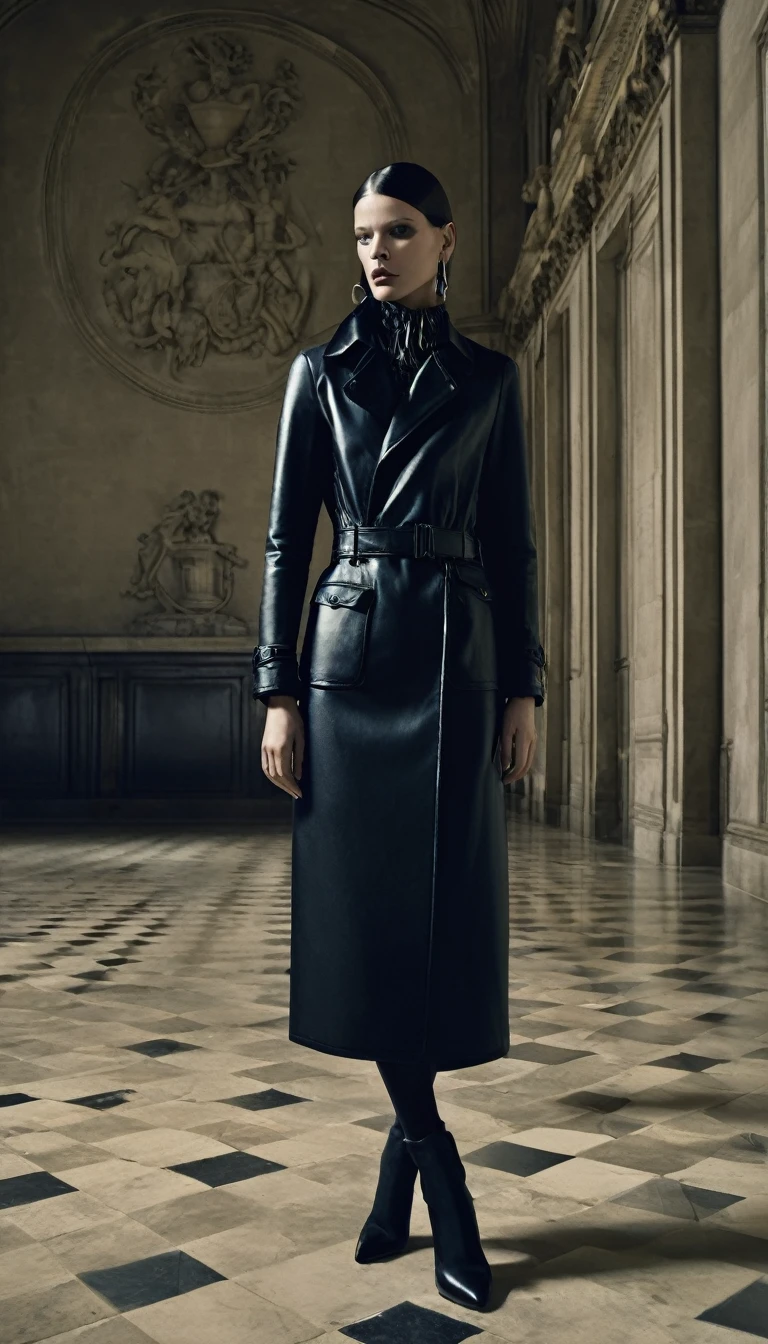 Louvre interior, fashion photoshoot, 1girl, high fashion, photographed by Steven Klein, ultra high definition, realistic, perfect hands