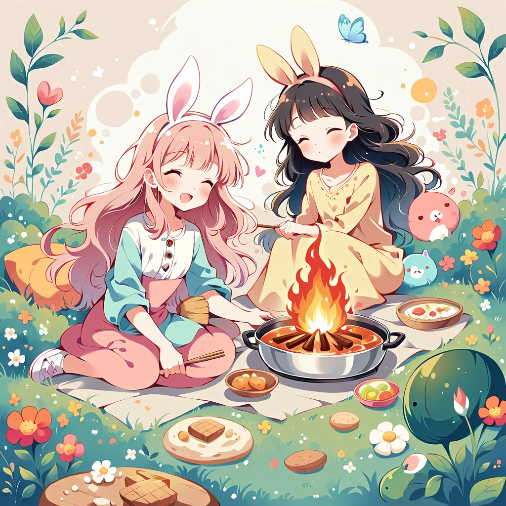 Black Star Red and White style, Simple Line Initialism,Abstract art,Urban Background, colorful hearts ,(((The most beautiful girl of all time))), On a bright red campus"YES"Character、beautiful illustration, best quality, cute girl, bedroom, pastel color, fluffy bunny ears, , silver long hair, alert! Alert! Gather around the warm and inviting theme of "Campfire" (キャンプファイヤー). Capture the glow of flickering flames and the camaraderie of people sharing stories, cooking, or simply enjoying the warmth together.