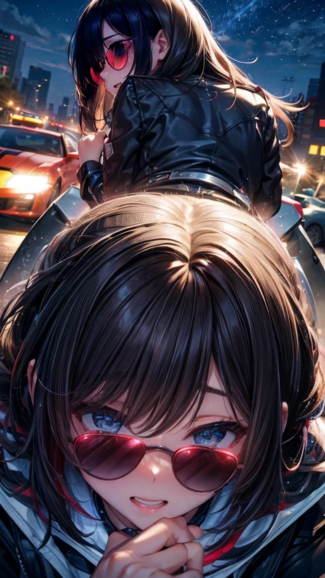 One Woman Car sex Big Butt Feeling face Inside the car at night Girls who love sex Happy face sunglasses Blushing and embarrassed Outdoor Exposure sports car Thong Climb on the hood of a car Camaro