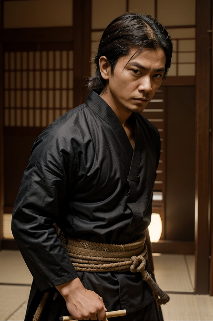 Gambar samurai Sasaki kojiro sedang melawan Miyamoto Musashi