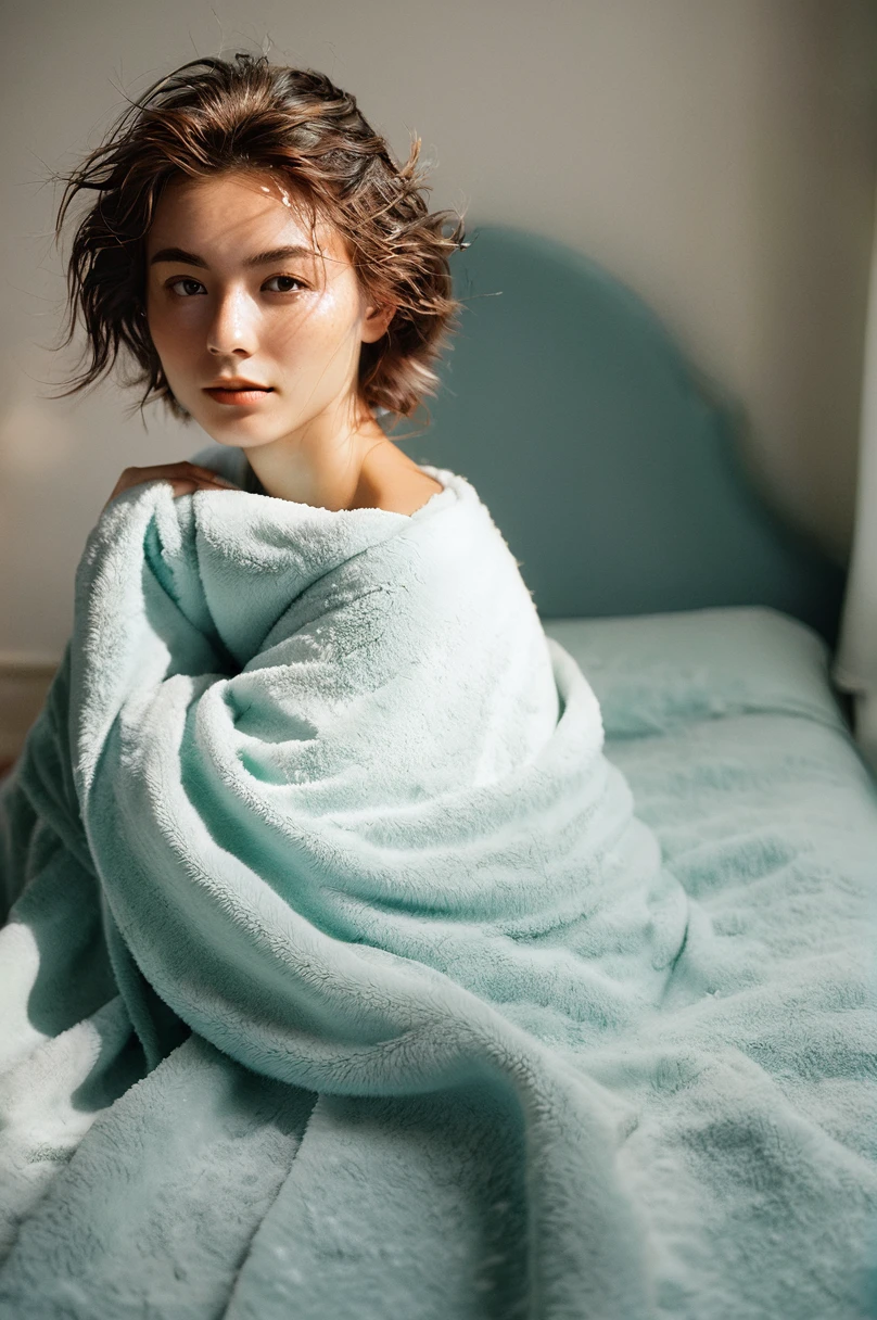 (Wrap a towel around yourself and lie on the bed:1.4), Water Drop, Messy Hair, Splash Details, (Surreal dramatic lighting shadows:1.4), (praise, analog), Kodak Films Brandon Woelfel Ryan McGinley.
Ultra-high resolution, Sharpness Texture, High-definition RAW photos, Detailed face, Shallow depth of field, (Realistic skin texture:1.2), (freckles, mole:0.6), Digital SLR, Film Grain, Fujifilm XT3, 