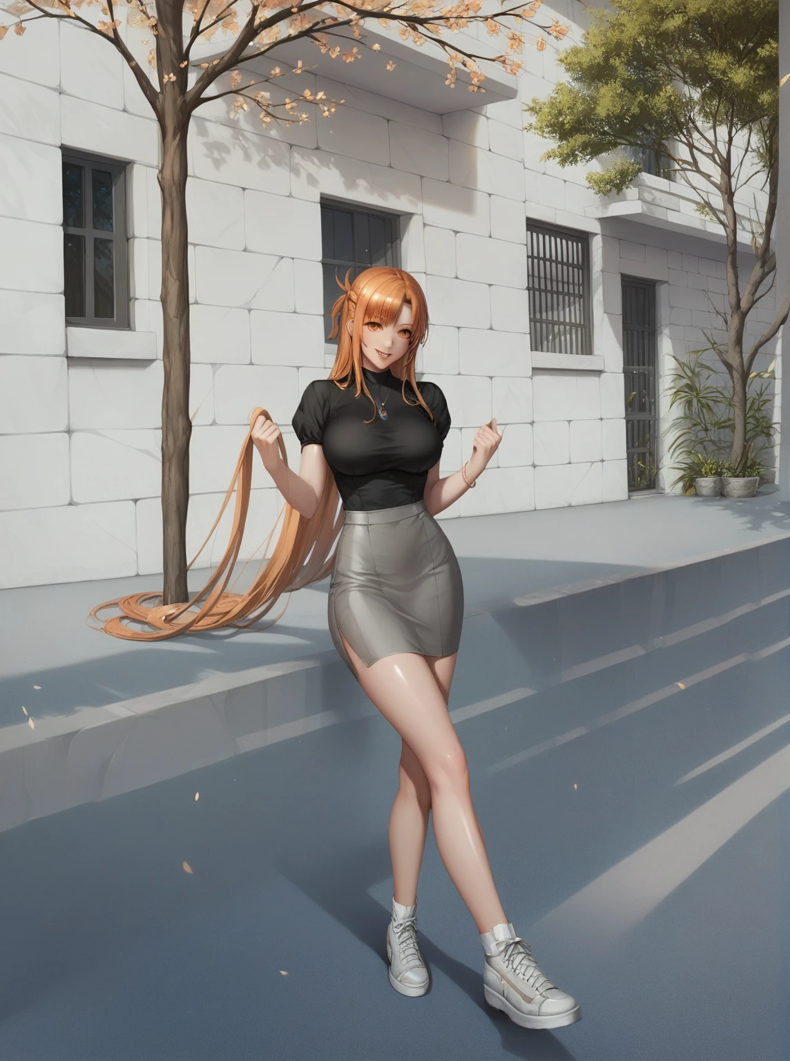 score_9, score_8_up, score_7_up, score_6_up, uncensored, Yuuki Asuna, absurdly long hair, orange eyes, orange hair, very long hair, lips, shiny skin,   large breasts, detailed body, detailed eyes, smirk, upper teeth, large breasts, BREAK (masterpiece:1.2), best quality, high resolution, unity 8k wallpaper, (illustration:0.8), (beautiful detailed eyes:1.6), extremely detailed face, perfect lighting, extremely detailed CG, (perfect hands, perfect anatomy),  