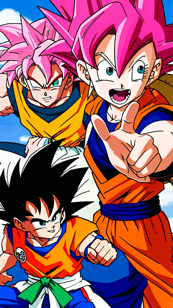Highest quality、masterpiece、Akira Toriyama、Dragon Ball、girl、Deformation、An illustration、Pink Hair、short hair、Blue-green eyes、Battle pose