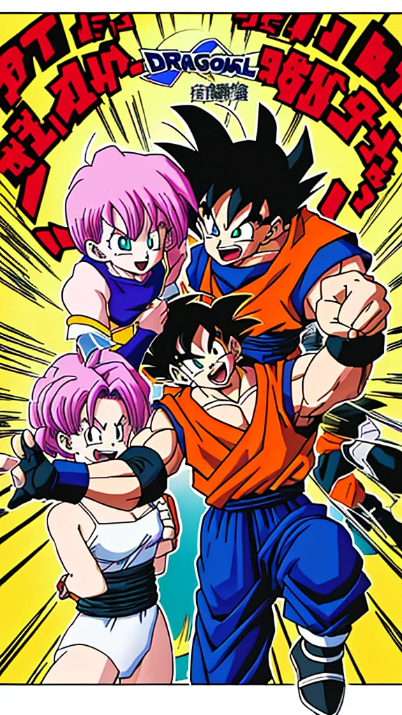 Highest quality、masterpiece、Akira Toriyama、Dragon Ball、girl、Deformation、An illustration、Pink Hair、short hair、Blue-green eyes、Battle pose