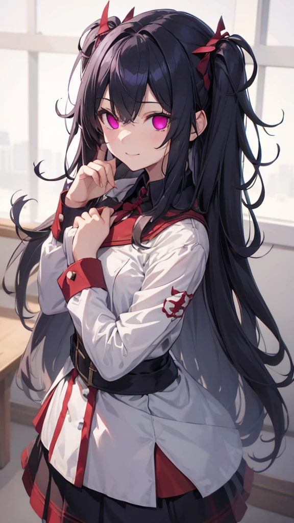 Highest quality, Very detailed,One Girl, alone, {cure_null_hirogarunullprecure:1.15}, Dark blue hair, Red eyes, Crimson flames in your eyes, Long Hair, Twin tails, Magical girl, bangs, Open your mouth, Redhead, multicoloRedhead, One Girl, blunt bangs, Darken your clothes, hair ornaments, Wicked Smile, devilish aura (Shiny fabric:1.5), Full Body Shot, Purple Gemstone, attractive, blush, (Beautiful attention to detail:1.6), Very detailed顔, Perfect lighting, Extremely detailed CG, (Perfect hands, Perfect Anatomy), devil, Red and black color scheme, Shiny material, Grin, blackリボン, blackのサテン手袋, Evil clover leaf ornament, blackのフリル, jewelry, corruption, Latex Gloss, blackのゴシックマント, Wicked Smile, 背景を暗blackの世界, Red Moon, cloudy null, CG Style, One-sided black wing,Dark shadowed face,Sadistic smile,Malice,Contempt,smile,black