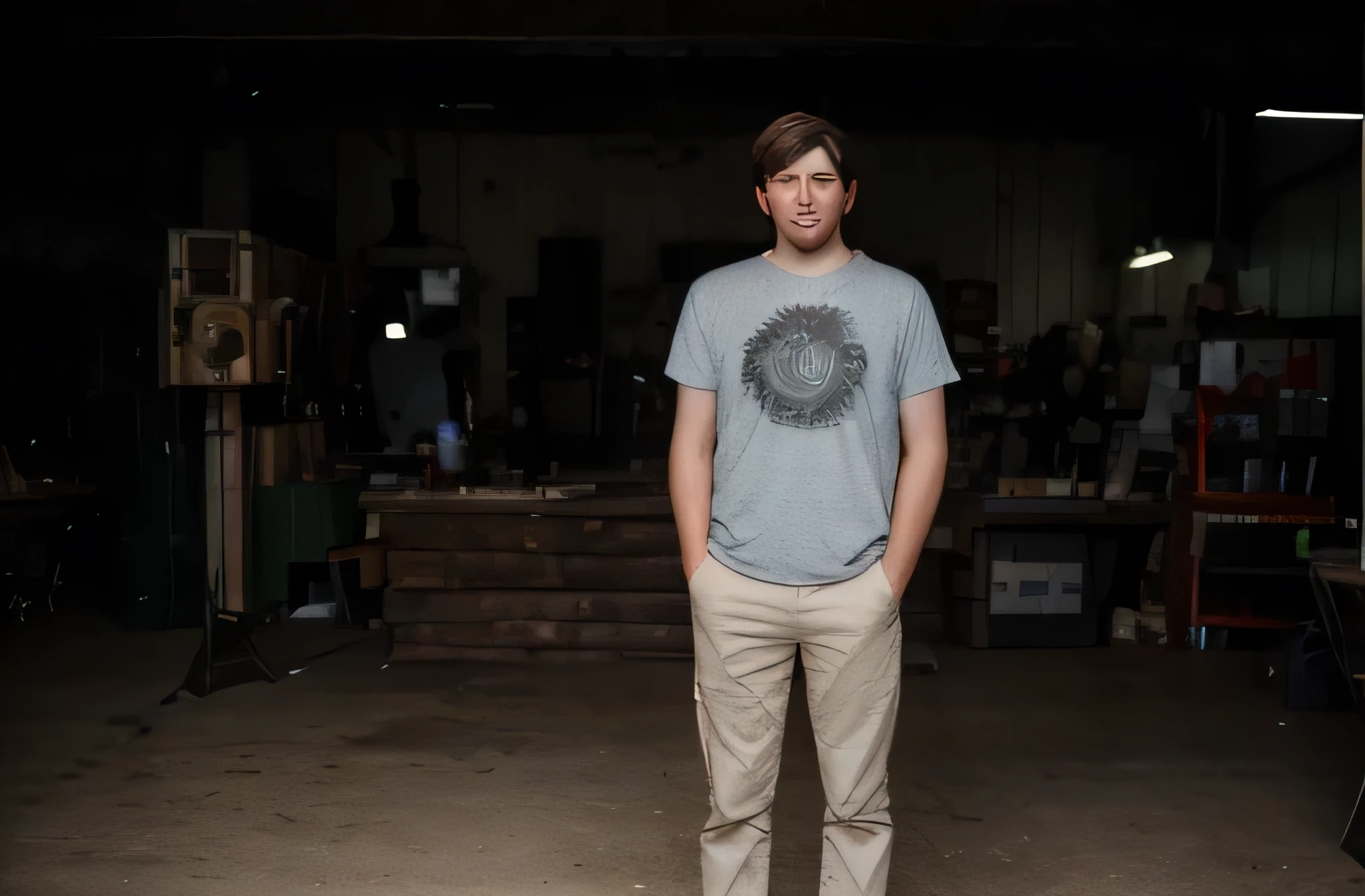 using this photo as a guide. create a new photo for a 31-year-old man named Andrew. He has dark brown hair, green eyes. He is an American. short hair, full body shot. Cultured, average looking guy, nerdy, has freckles and eyebags, He needs to look less refined and more casual.