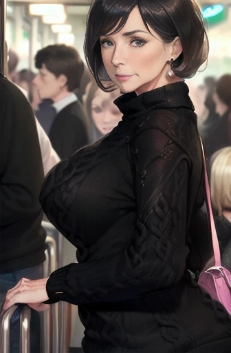 ((Mature woman wears a black sweater that is too big:1.5)))((From an angle where you can see the whole body)))(((In a crowded train))((She&#39;s getting her dick pounded from behind)))、((Giving a blowjob:1.5:))((Mature woman lets men touch her breasts:1.5))Sexy brown woman１people、Highest quality、超High resolution、High resolution、Detailed CG、8k wallpaper、20-year-old、Detailed and beautiful、(Brown and shiny body、:1.5)、Embarrassed、(A dreamy face:1.5)、((A deep blowjob with a tangled tongue:1.5))、Full of embarrassment、((A mature woman has her breasts grabbed by a large group of passengers:1.8))((Having an orgy on the train))((Suck dick hard:1.5))Hold the penis in both hands、((Being penetrated and violated from behind))