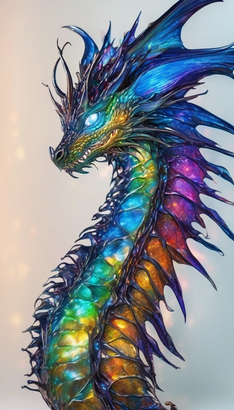 (whole body, detailed), ((Portrait of a dragon with blue butterfly wings:1.5)), photoRealistic, masterpiece: 1.2), (Highest quality, High resolution, 8K), (Realistic: 1.37), faint smoke, ultra detailed , Sharp focus, Bright Eyes, Scale and Texture, mysterious, Calm, Beautiful Landscape, Soft lighting, Vibrant colors, Rainbow and sunshine shining.16K, 超High resolution, Shining in rainbow colors、to be born,wonderful ,future、Iridescent、The world 30 years from now。