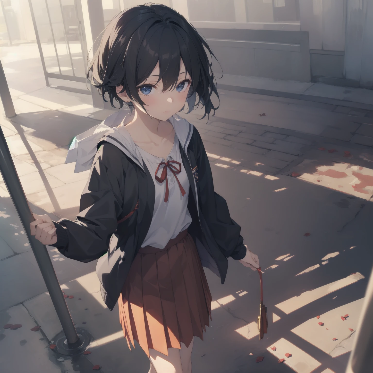 ultra-absurdres-Top quality by artist God, ultra-detailed, high resolution, anime moe artstyle, best anime 8k konachan wallpaper, pixiv contest winner, pool:2810, perfect anatomy,break, 1girl, (Please draw a girl walking sleepily to school alone. )break,(Solo,little female, 13-year-old:1.3),Full limbs, complete fingers,a junior high school student, (very short hair), short cut, flat chest, , small butt, small black eyes, beautiful detailed eyes, well-proportioned iris and pupils, expressive eyes, highres detailed hair, soft expression, salor school_uniform, sailor collar, serahuku, bow, pleated skirt,(Detailed Lighting), (Detailed background), in the School commute route. break,super detailed skin, Best cinematic lighting powered by famous artist, 8k,beauty illustration,photoshop_(medium),very aesthetic,break,((artist:mizuki_makoto )), artist:clamp ,artist:carnelian ,artist:kantoku ,