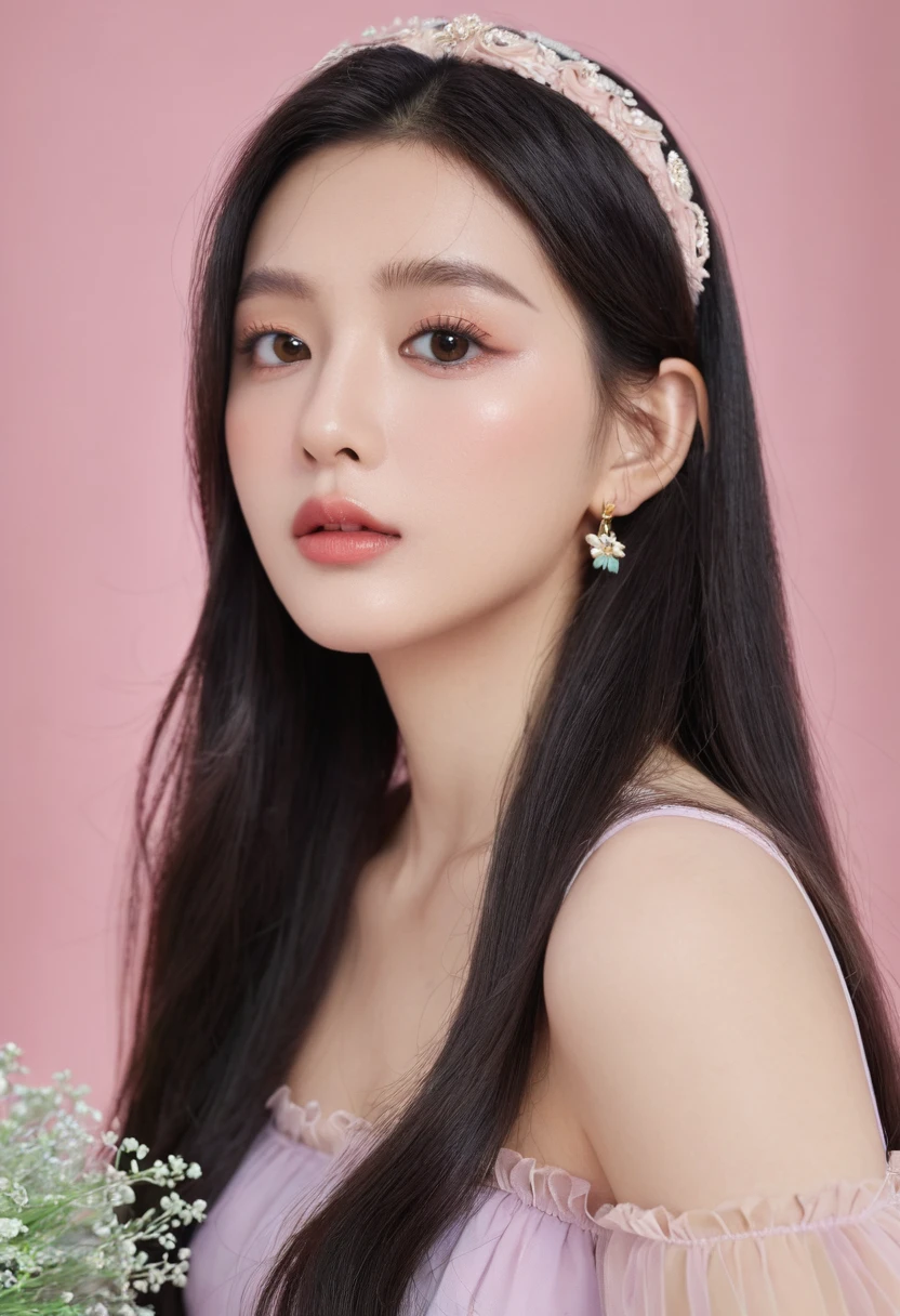 photoPractical, Lip Gloss, , Practical, best quality, Ultra-high resolution, depth, Pastel colors, Natural shade, Focus on the face, Face only, Looking at the audience, Long hair, Hair accessories, Black Hair, Brown, detailed eyes, skirt