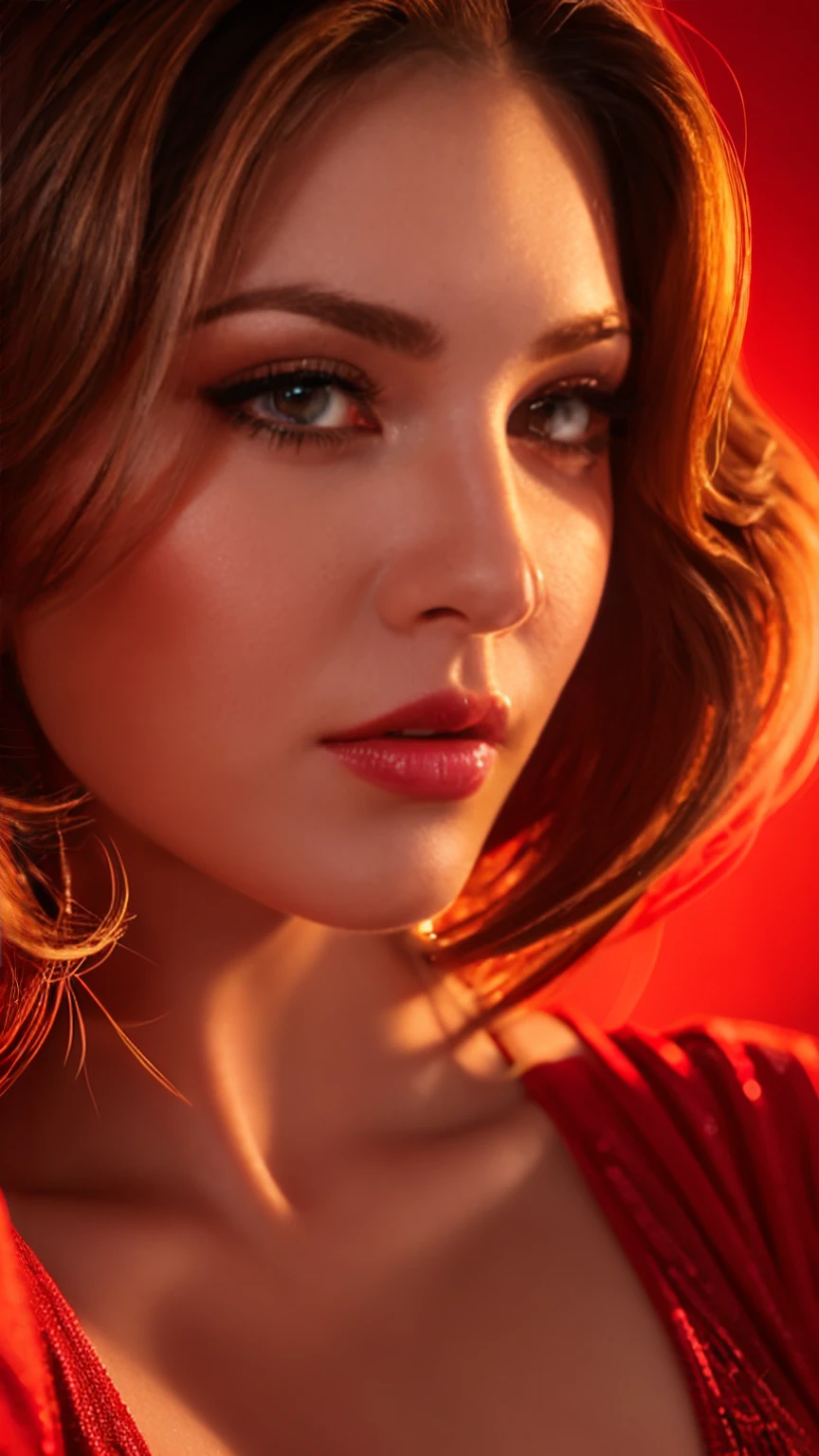 (woman in a red background, detailed facial features, beautiful detailed eyes, beautiful detailed nose, beautiful detailed lips, extremely detailed face and eyes, long eyelashes, big breasts, sensual pose, high quality, 8k, photorealistic, masterpiece, cinematic lighting, vibrant colors, dramatic lighting)