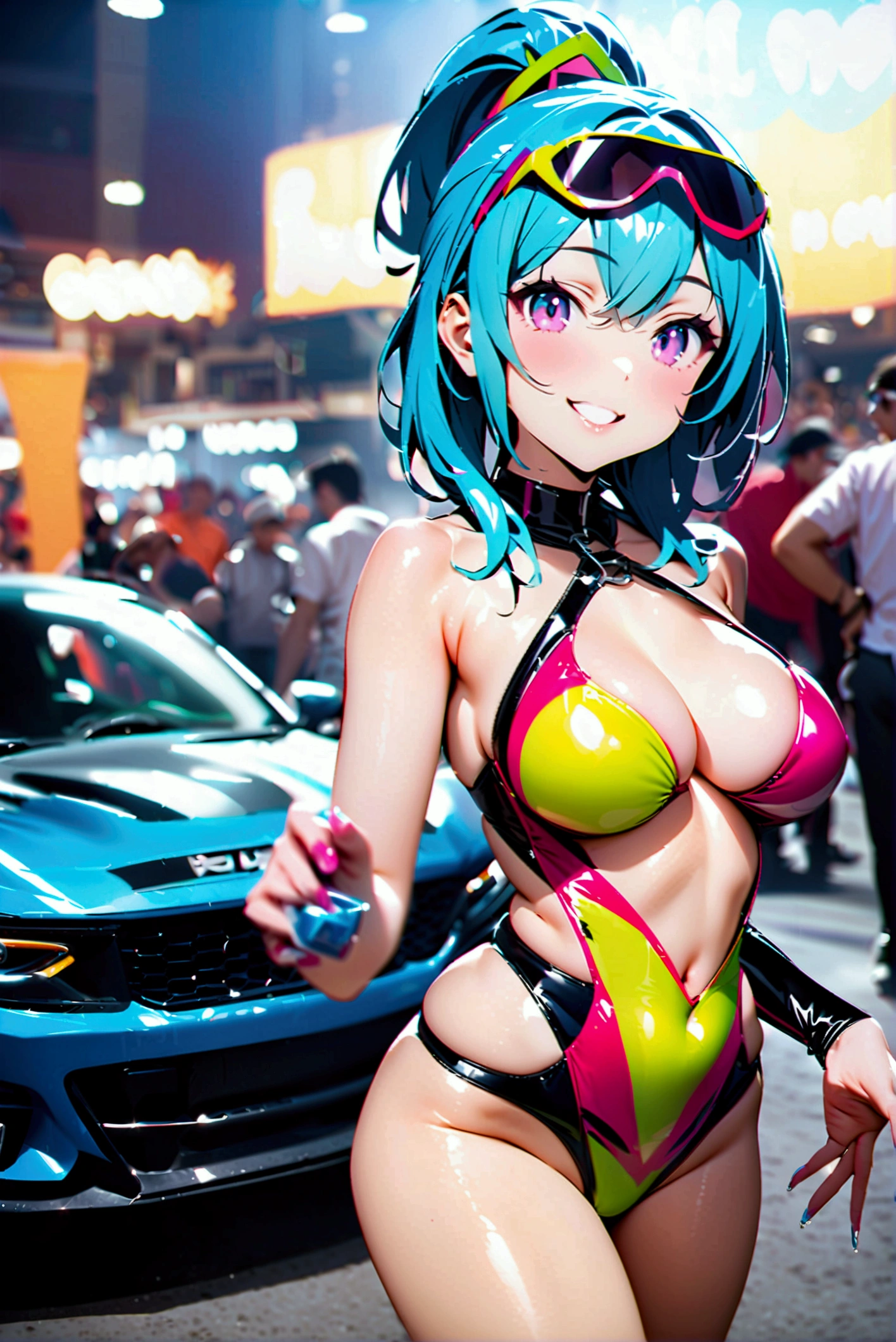 Highest quality,masterpiece,motor Show,Supermodel,Ridiculous Swimsuit,smile