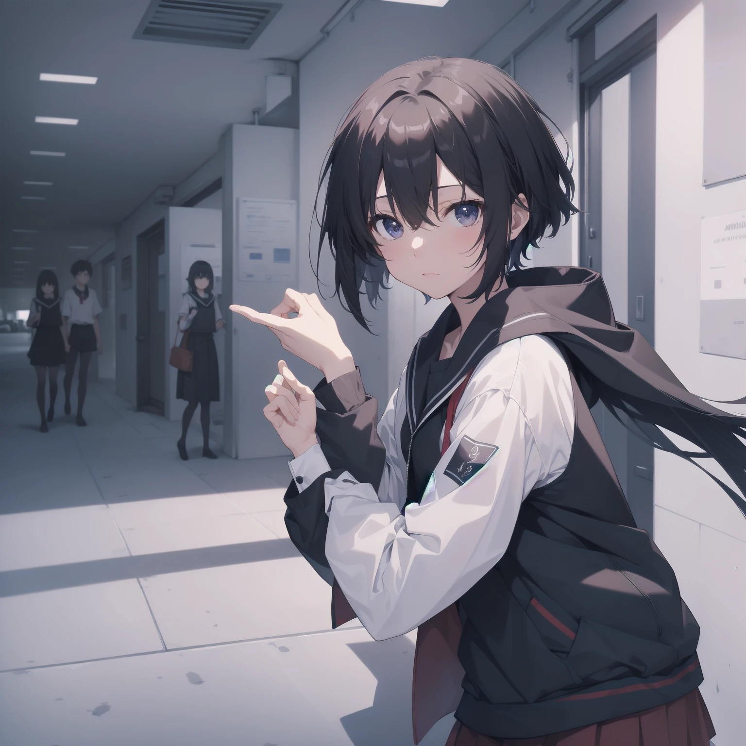 ultra-absurdres-Top quality by artist God, ultra-detailed, high resolution, anime moe artstyle, best anime 8k konachan wallpaper, pixiv contest winner, pool:2810, perfect anatomy,break, 1girl, (Please draw a girl walking sleepily to school alone. )break,(Solo,little female, :1.3),Full limbs, complete fingers,a junior high school student, (very short hair), short cut, flat chest, , small butt, smallck eyes, beautiful detailed eyes, well-proportioned iris and pupils, expressive eyes, highres detailed hair, soft expression, salor school_uniform, sailor collar, serahuku, bow, pleated skirt,(Detailed Lighting), (Detailed background), in the School commute route. break,super detailed skin, Best cinematic lighting powered by famous artist, 8k,beauty illustration,photoshop_(medium),very aesthetic,break,((artist:mizuki_makoto )), artist:clamp ,artist:carnelian ,artist:kantoku ,