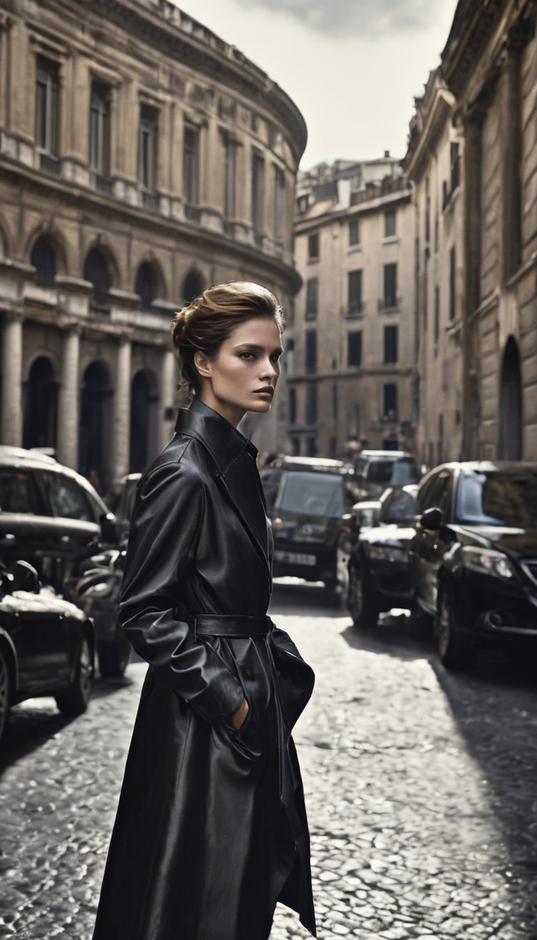 Pantheon exterior, fashion photoshoot, 1girl, high fashion, photographed by Peter Lindbergh, ultra high definition, realistic, perfect hands
