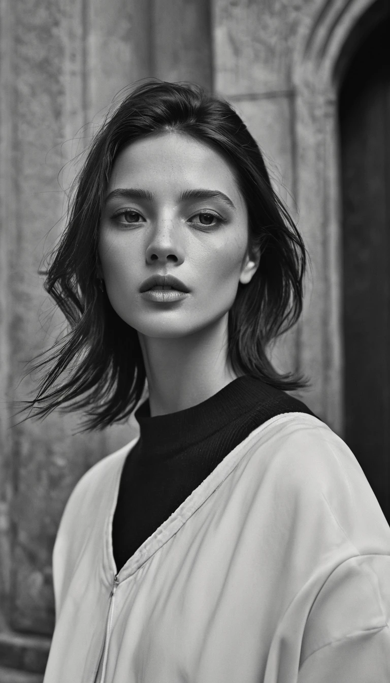 Pantheon exterior, fashion photoshoot, 1girl, high fashion, photographed by Peter Lindbergh, ultra high definition, realistic, perfect hands
