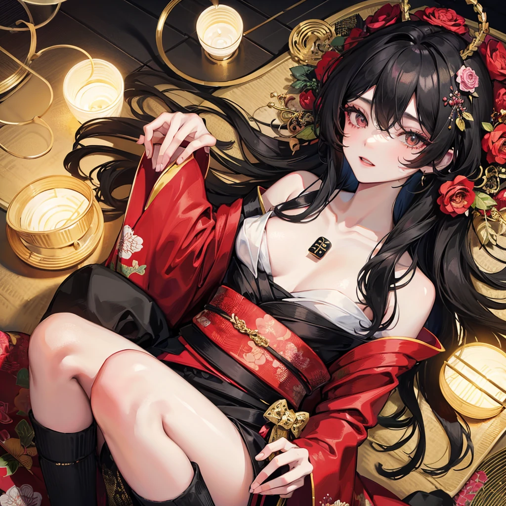 （（femboy））（（Black Hair））（（Long Hair））（Young boy）（Crossdresser）（kimono）