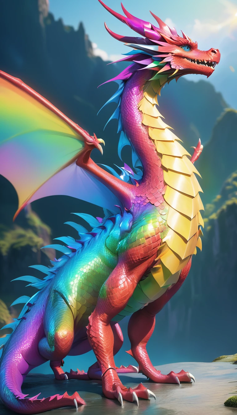 Fantasy、Fantasy、(whole body, detailed), ((Portrait of a dragon with colorful feathers:1.5)), photoRealistic, masterpiece: 1.2), (Highest quality, High resolution, 8K), (Realistic: 1.37), faint smoke, ultra detailed , Sharp focus, Bright Eyes, Scale and Texture, mysterious, Calm, Beautiful Landscape, Soft lighting, Vibrant colors, Rainbow and sunshine shining.16K, 超High resolution, Shining in rainbow colors、to be born,wonderful ,future、Iridescent、The world 30 years from now。