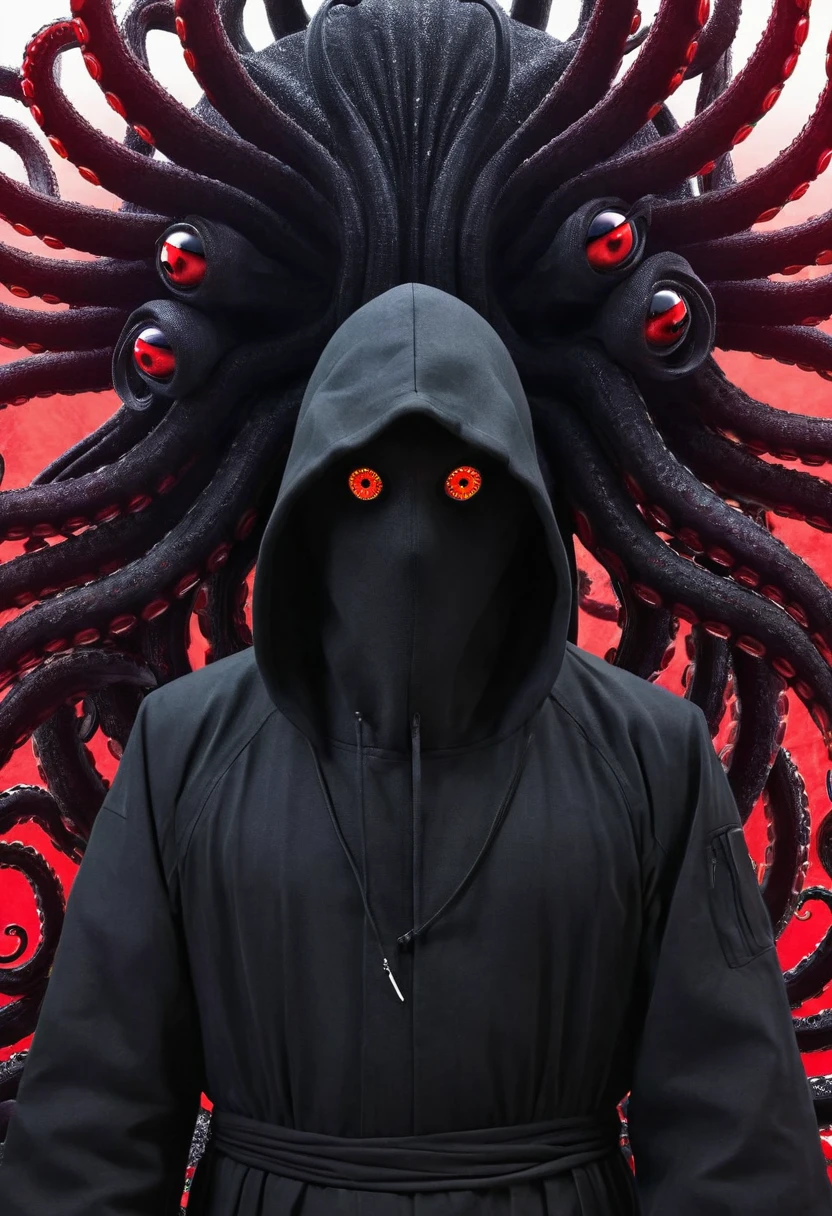 This is a guy who can't even see his face, just a black shadow, with a pair of giant red eyes, surrounded by something that looks like tentacles. Mysterious and great.
