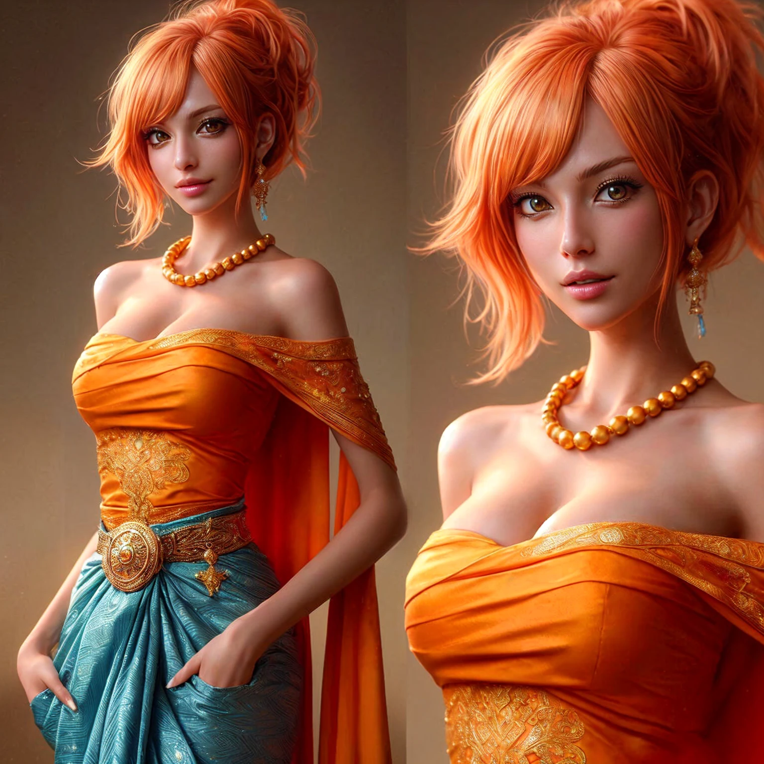 one piece nami , nami face , Fine gold jewelry , , ,realistically ,