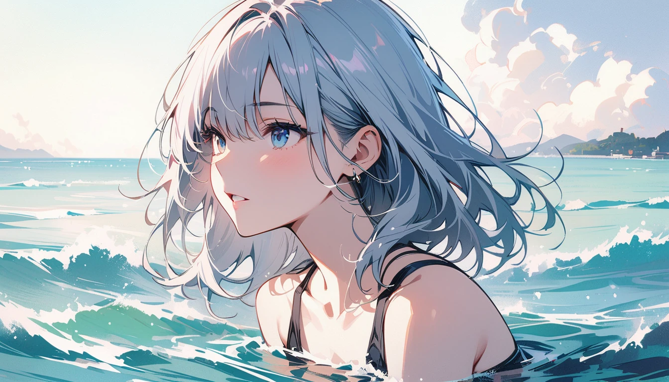 (masterpiece, Highest quality:1.2), 1 Girl, alone,Eyes open,Are you having fun,Tropical atmosphere,Ocean