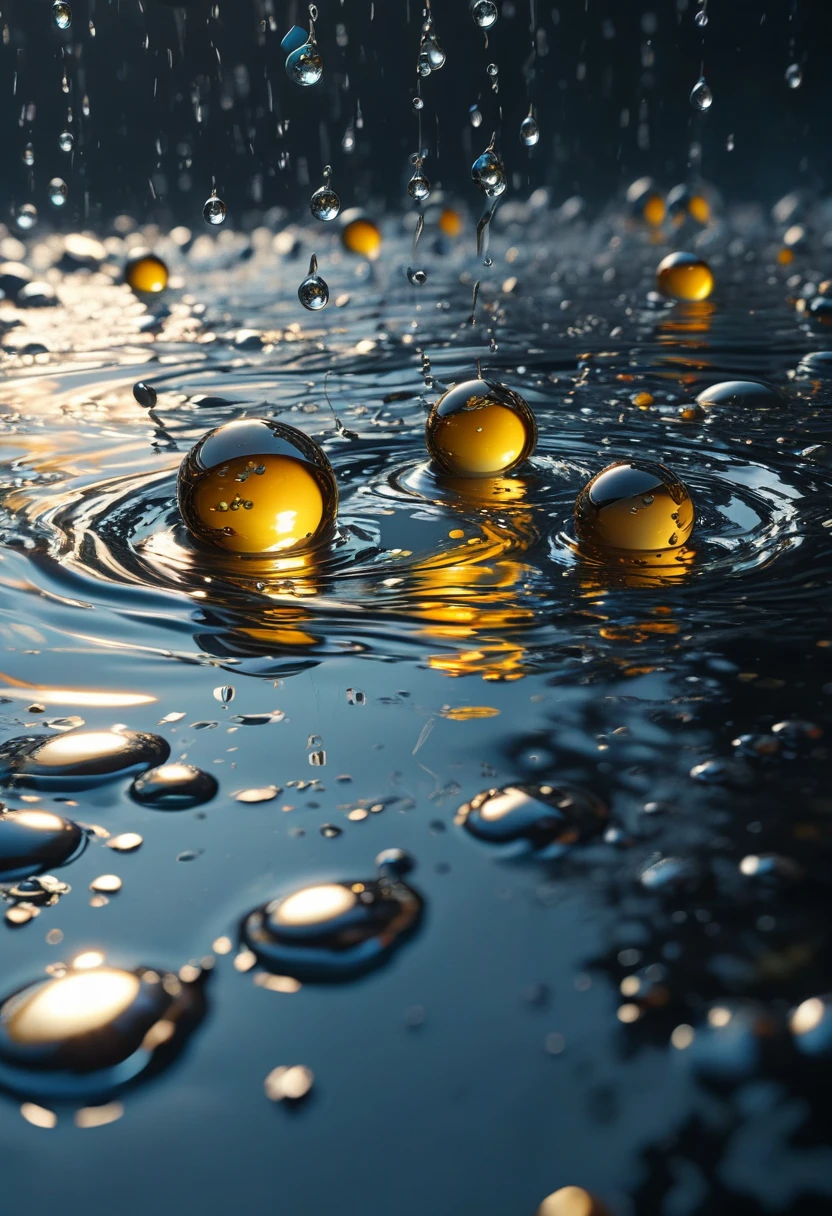 masterpiece, best quality, 8k, professional , by famous artist , trending on artstation, intricated details, detailed, realsitic, boekh , photorealistic, dark shadows, natural light, dramatic, source realistic, Tiny drops of oil or ink suspended in water