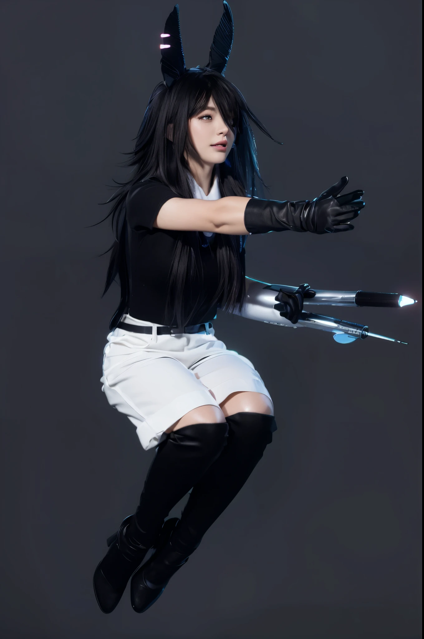 The image shows a person in a white shirt and black shorts, with black hair and a black bow tie, reaching out to a gray background with both hands.3d style, simplified design, 3d render, glossy texture, smooth 3d model, multiple light sources, rim light, sharp post effects render, (glossy plastic texture with multiple big light probe refractions), perfect cgi, smooth silhouette, high intensity refraction, (super glossy material), most beautiful vfx , blue background, plastic refractions, realistic, 4k, high resolution, rim light, photo shoot, commercial photo, profile shot, 4k, rim light, high resolution, 4k, glossy texture, smooth 3d model, multiple light sources, rim light, sharp post effects render, (glossy metallic texture with multiple big light probe refractions), perfect cgi, cgi art created only with gradients, smooth silhouette, high intensity refraction, (super glossy chrome material), most beautiful vfx, blue background, chrome metal refractions, multiple light sources, rim light, sharp post effects render, perfect cgi, digital art, detailed digital art, reflective, best quality, 4k, masterpiece:1.2, ultra-detailed, realistic, vivid colors, dark and moody lighting, The image of the highest quality, ensuring every detail is showcased perfectly. It in 4k resolution, allowing viewers to immerse themselves in the richness of the colors and intricate details. The realistic rendering. under the spotlight, reflecting, high-resolution image, realistic rendering, dark background, and rim light photorealistic The image features three characters standing in front of three houses. The characters are a red-haired mermaid, a purple cat, and an orange dog. They are each holding a yellow maraca